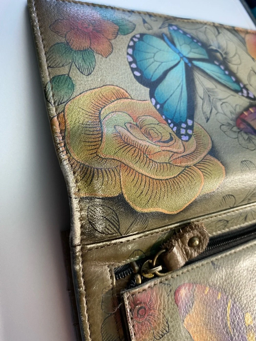 Anuschka Multicolor Butterfly Printed Leather Wallet - Picture 9 of 16